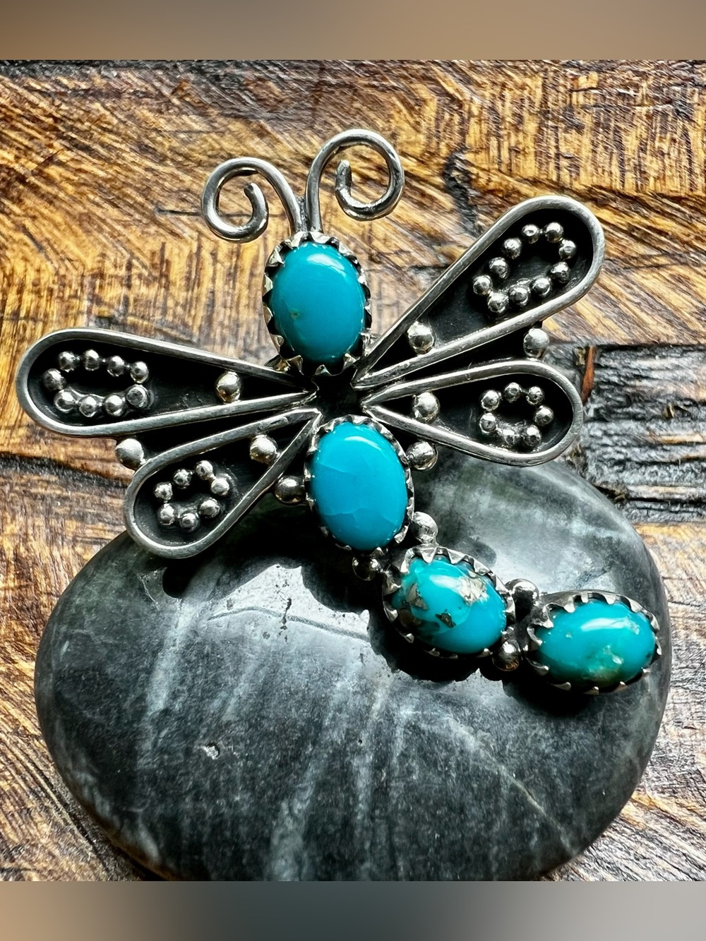 Sterling Silver Kingman Turquoise Dragonfly Ring Size 8.5 | Southwestern